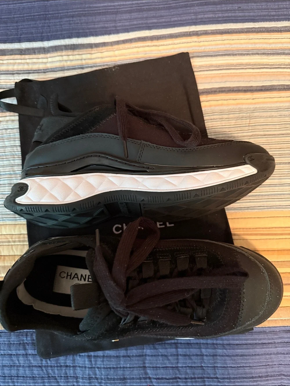 Black Low-Top Lace-Up Sneakers with White Midsole